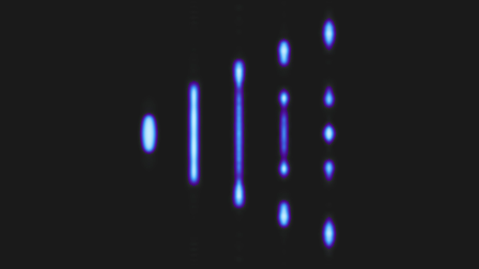 透過數值模擬，研究人員成功重現量子液滴分裂時的動態行為。｜影像來源：CNR-INO