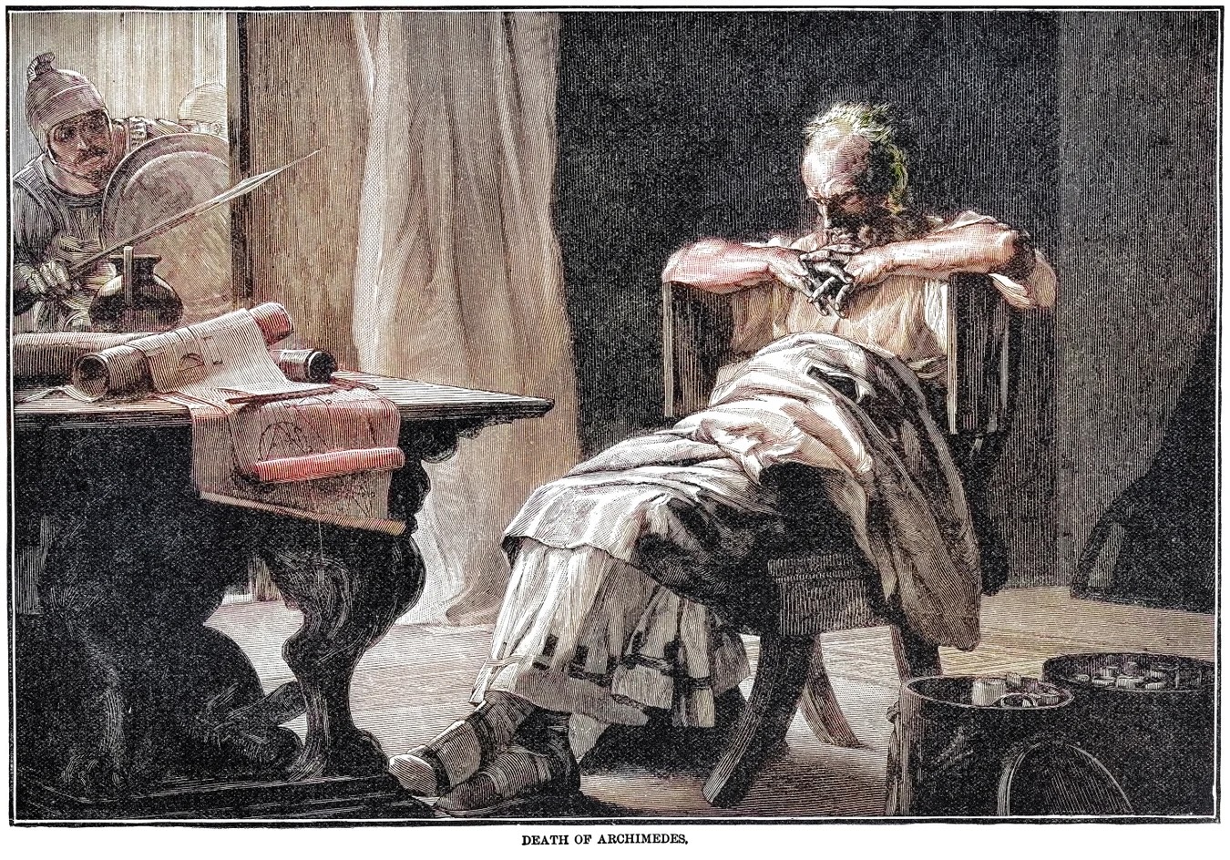 痛失英才：一幅描繪阿基米德遇害的版畫。｜mikroman6/Getty Images