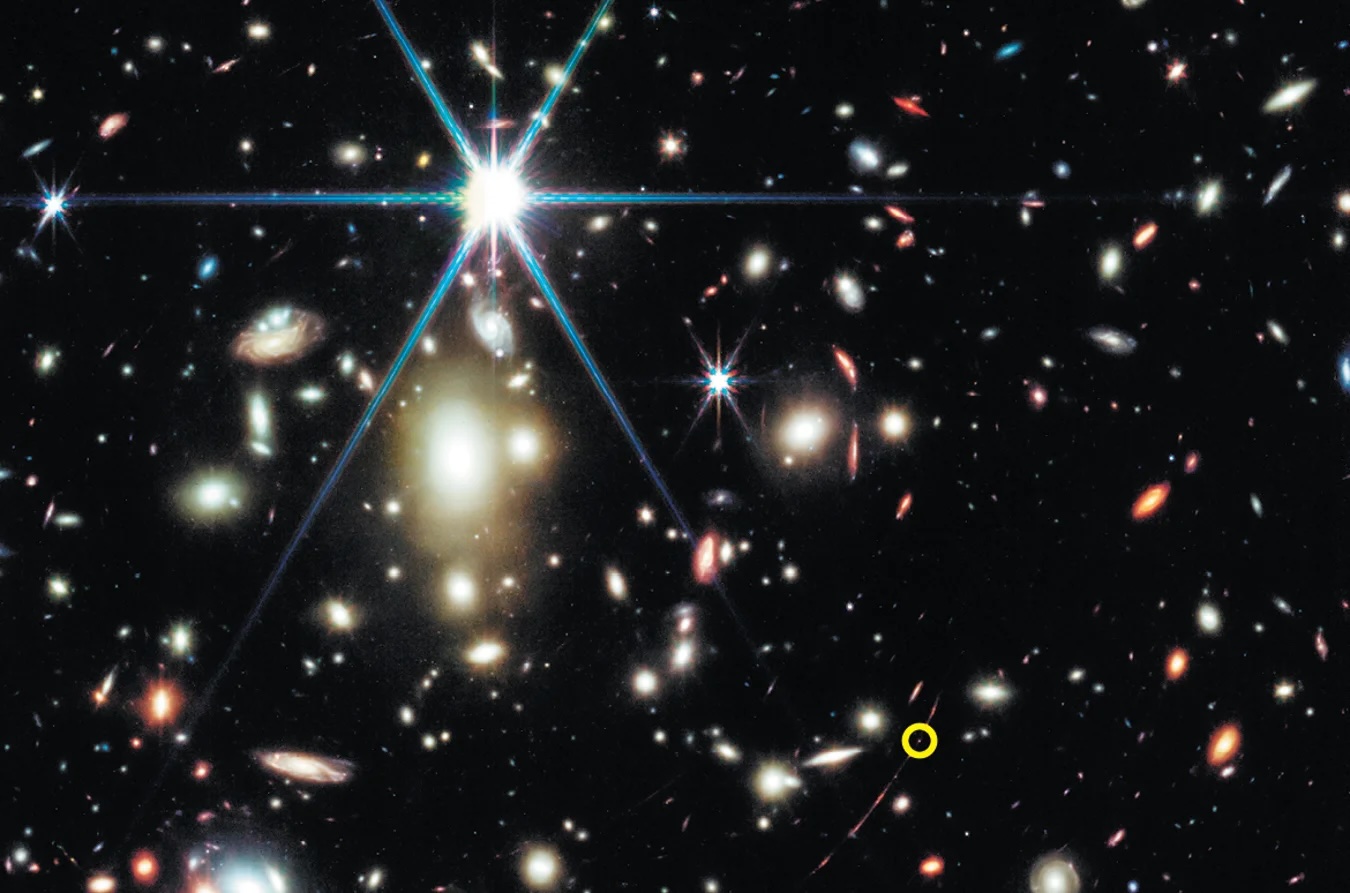 Earendel, the current record holder for most distant star ever seen, is circled in this image from NASA's James Webb Space Telescope. The star is contained within the Sunrise Arc, a magnified and distorted galaxy from the early universe. ｜NASA, ESA, CSA; Science: Dan Coe (STScI/AURA for ESA, JHU), Brian Welch (NASA-GSFC, UMD); Image Processing: Zoltan Levay